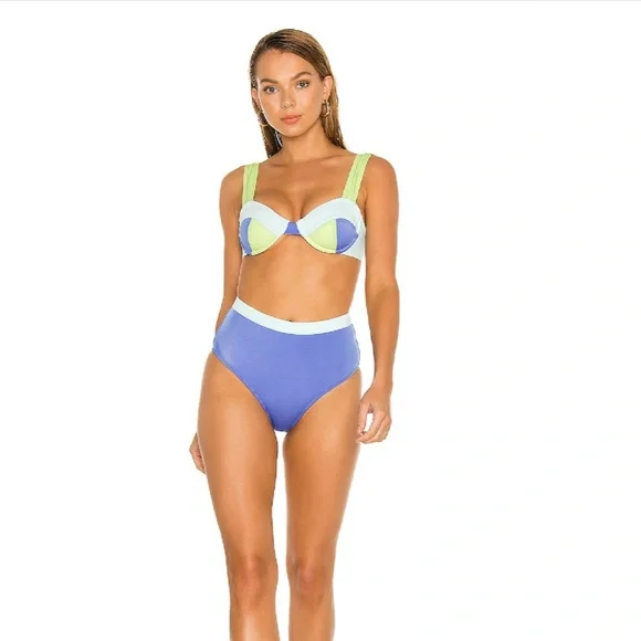 Anthropologie Solid & Striped Lilo Blue Green Color blocked Bikini top MEDIUM - Picture 6 of 11